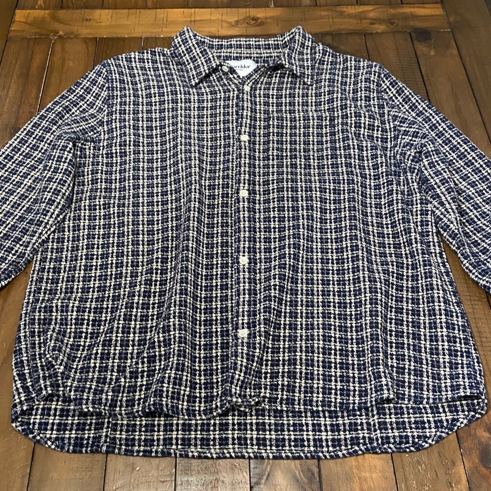Corridor NYC Men's XXL Reverse Tweed Snow Check Shirt Jacket Blue Plaid